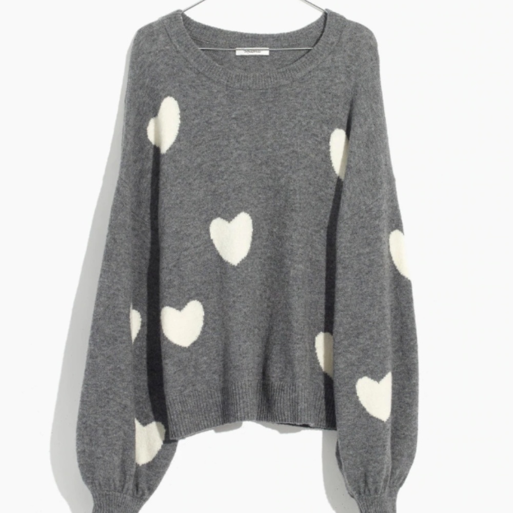 Heart Dot Balloon-Sleeve Pullover Sweater
